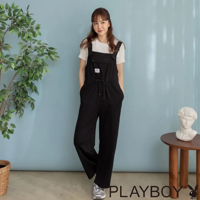 【PLAYBOY】天絲羅馬直筒連身褲 - 黑色
