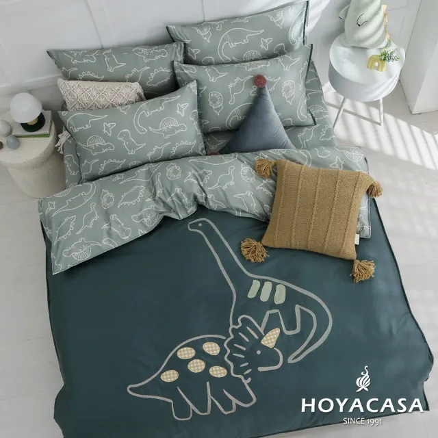 【HOYACASA  禾雅寢具】抗菌沐光長絨棉/銀纖維抗菌天絲 兩用被床包組-多款任選-加大 恐龍系列