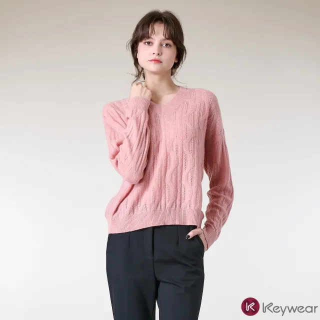 【KeyWear 奇威名品】微光金蔥羊絨麻花長袖毛衣(共3色)