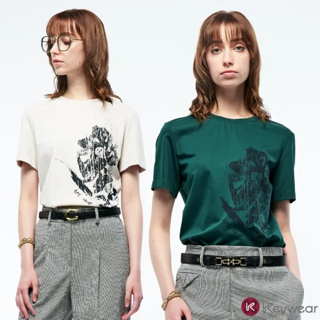 【KeyWear 奇威名品】花卉圖形圓領短袖上衣(共2色)