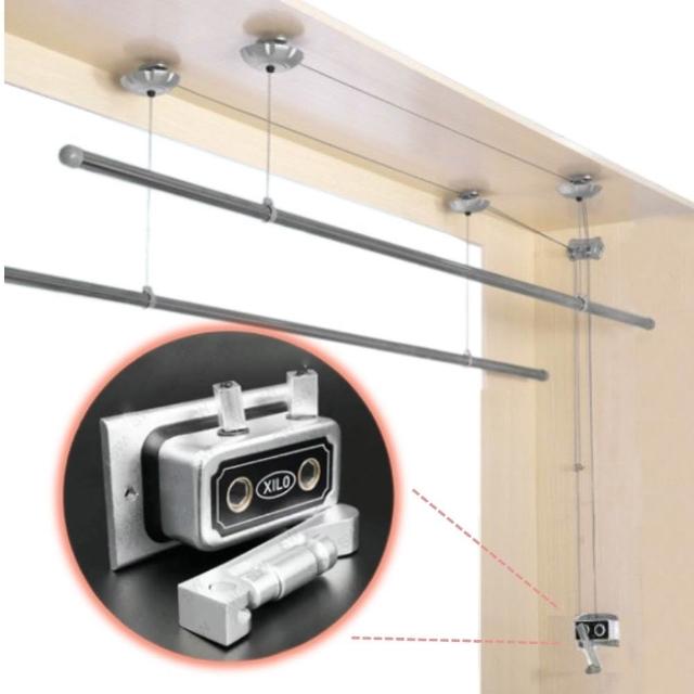 雙桿式升降曬衣架 附3米伸縮桿2支 贈吸盤衣架收納掛桿(手搖式升降晾衣架)