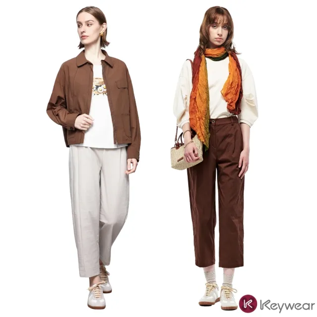 【KeyWear 奇威名品】純色修身彎刀九分褲(共2色)