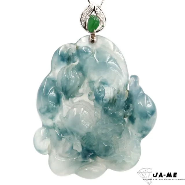 【JA-ME】天然A貨翡翠 冰玻種飄藍花麒麟18K金玉墜