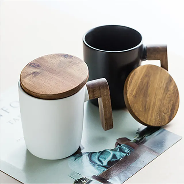 【LIFE SHOP】北歐風原木杯蓋陶瓷馬克杯 咖啡杯 紅茶杯 泡茶杯 馬克杯 交換禮物