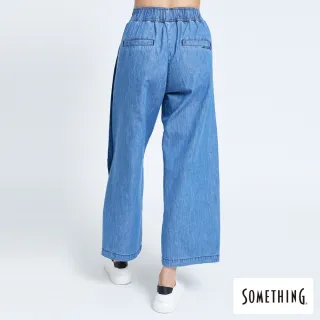 【SOMETHING】女裝 NEO FIT涼爽開衩直筒牛仔褲(中古藍)