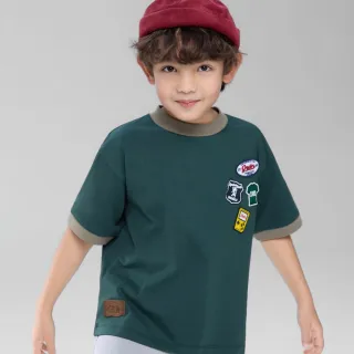 【GIORDANO 佐丹奴】童裝撞色領口美式復古刺繡短袖T恤(多色任選)