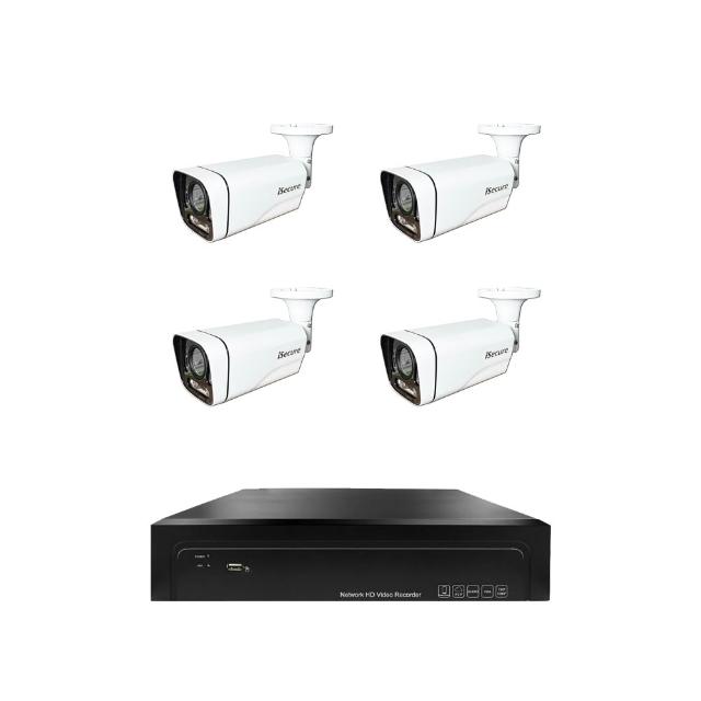 【iSecure】四路光學變焦 DIY 監視器組合:一部八路 4K 監控主機+四部 5MP 五倍光學變焦管型攝影機 (PoE)