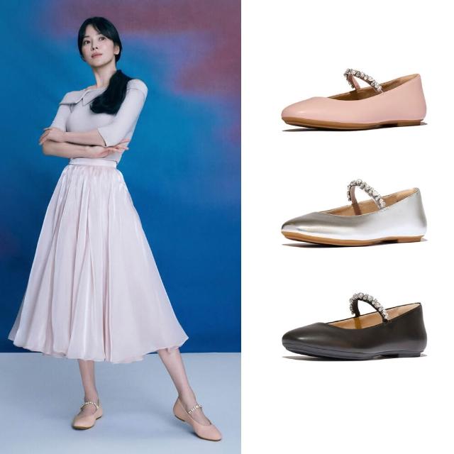 【FitFlop】DELICATO 珍珠水鑽皮革芭蕾舞平底鞋-女(三色)