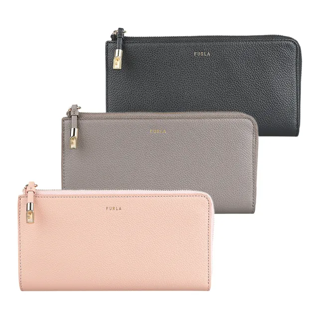 【FURLA 芙拉】FURLA Goccia金字LOGO荔枝紋牛皮4卡拉鍊長皮夾(大/多色)