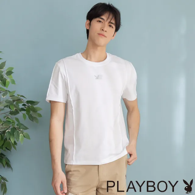 【PLAYBOY】涼感雙色立折T-SHIRT - 白色