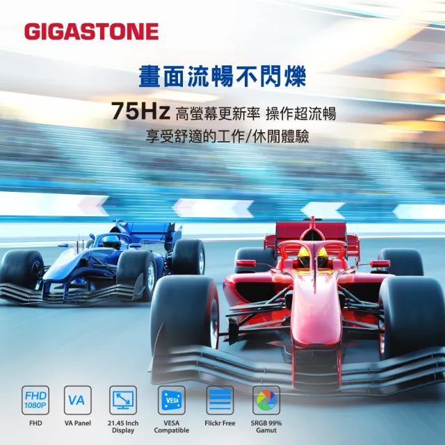 【Gigastone 立達國際】LA-22FA51 22型VA FHD極窄邊框電腦螢幕(護眼/75Hz/HDMI/VGA/1080P/低藍光/零閃屏)