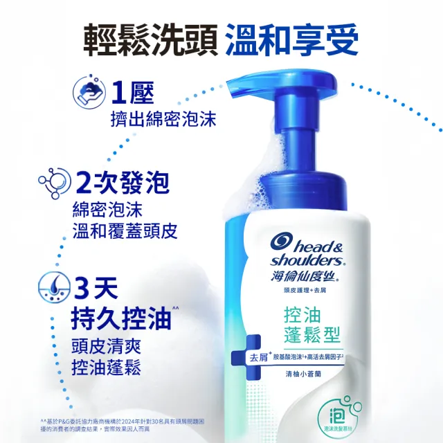 【head＆shoulders 海倫仙度絲】泡沫洗髮慕絲 360gx 3入 (淨爽止癢型/控油蓬鬆型 任選)