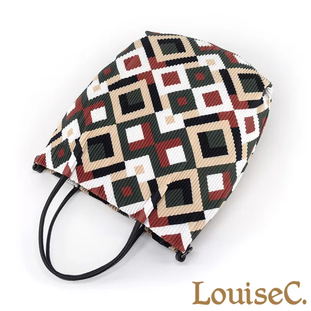 【LouiseC.】雙11 Tree House 日系三宅風 多彩菱格 壓褶防水布 小牛皮 手提斜背包 YS3867-K
