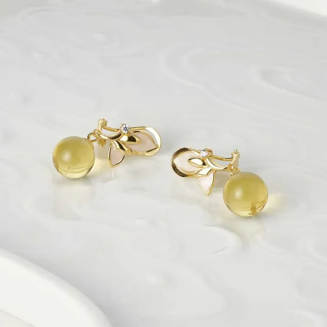 【勝弘珠寶】多明尼加藍珀溫潤耳夾-10MM