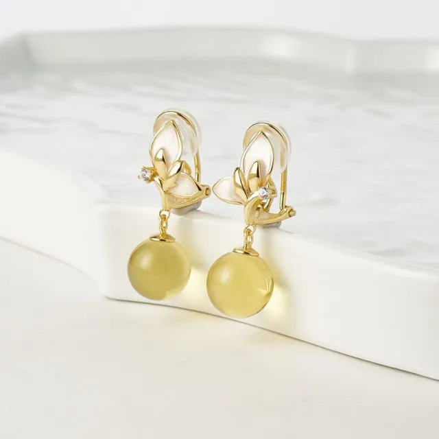 【勝弘珠寶】多明尼加藍珀溫潤耳夾-10MM