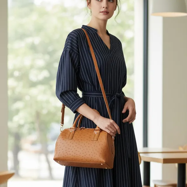 【M2nd】珍稀鴕鳥皮柔軟波士頓手提斜背包(T9442A)