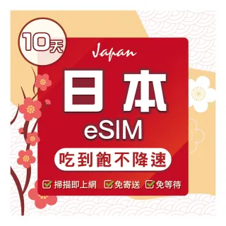 【環亞電訊】eSIM日本10天吃到飽(日本網卡 docomo 原生卡 吃到飽 不降速 日本 網卡 沖繩 大阪 北海道 eSIM)