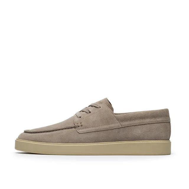【Clarks】男鞋 Lockford Boat真皮時尚舒適船型鞋 帆船鞋 休閒鞋(淺灰色)(CLM86610C)