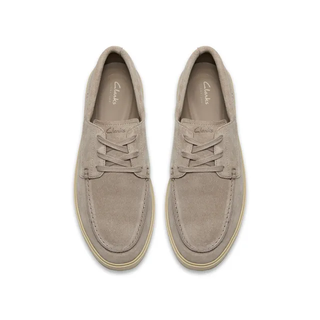 【Clarks】男鞋 Lockford Boat真皮時尚舒適船型鞋 帆船鞋 休閒鞋(淺灰色)(CLM86610C)