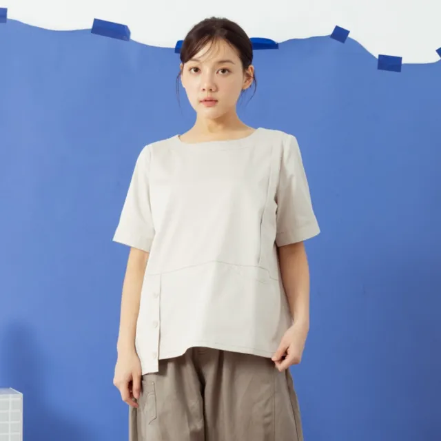 【MOSS CLUB】細斜紋布後盆栽兔織標工裝設計上衣 淺灰 黃
