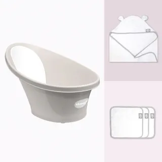 【Shnuggle】月亮澡盆3件組 感溫水塞(澡盆+連帽圍裙式嬰兒浴巾+竹纖維小方巾)