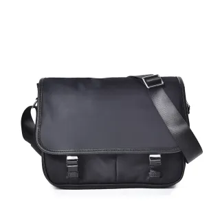 【BOZO 伯樂】時尚潮流帆潑水布商務休閒郵差包斜揹包-(潮流黑)