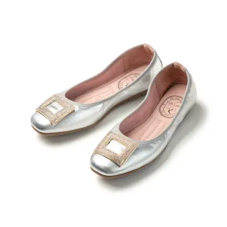 【FAIR LADY】我的旅行日記 輕奢方釦水鑽平底娃娃鞋(銀箔/503000 女鞋)