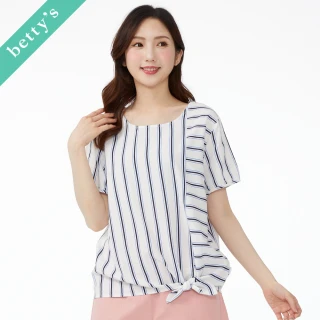 【betty&rsquo;s 貝蒂思】條紋拼接棉麻上衣(白色)