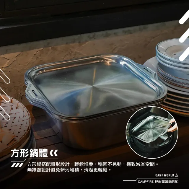 【CAMPFIRE】野岩露營鍋具組 露營鍋具 戶外鍋具 不鏽鋼鍋具 野營鍋 鍋具 套鍋 露營 逐露天下