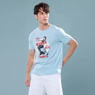 【NAUTICA】官方旗艦 男裝 復古美人魚印花短袖T恤(藍色)