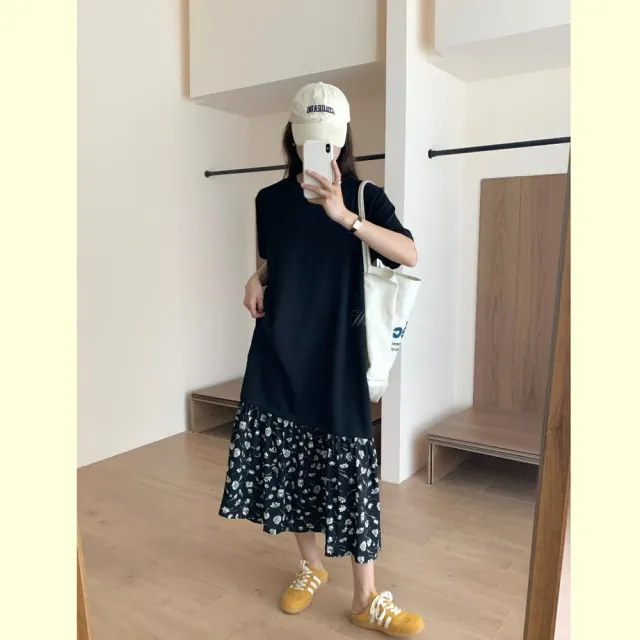【Want-Meow】90公斤可穿/設計感太空棉寬鬆洋裝長洋裝長裙(大碼/大尺碼/加大碼/孕婦裝/連身洋裝)