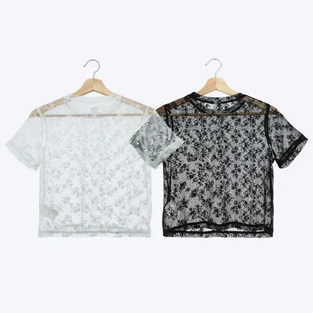 【ILEY 伊蕾】透膚蕾絲內搭上衣(兩色；M-XL；1262521301)