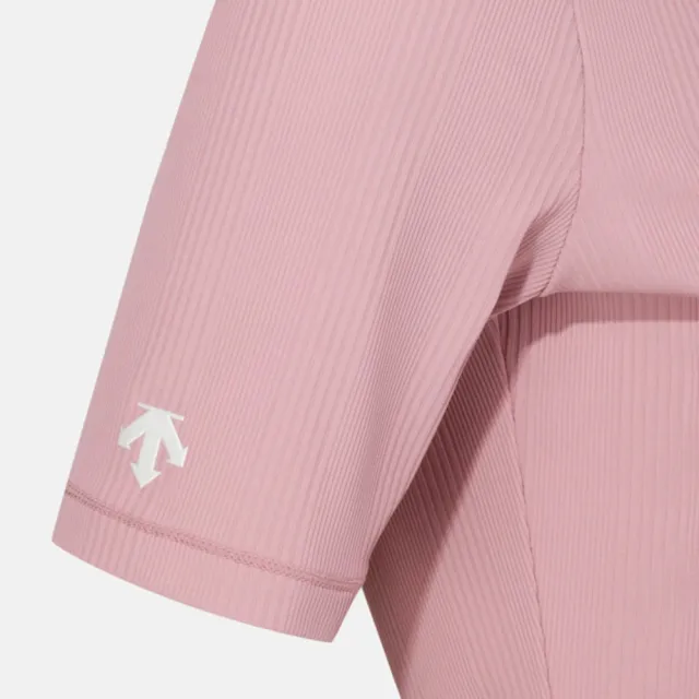 【DESCENTE】短袖上衣 女 五分袖 快排 WOMEN RIBBED SLIM-FIT SHORT SLEEVE T-SHIRTS  粉 SR122PTS11-DPNK