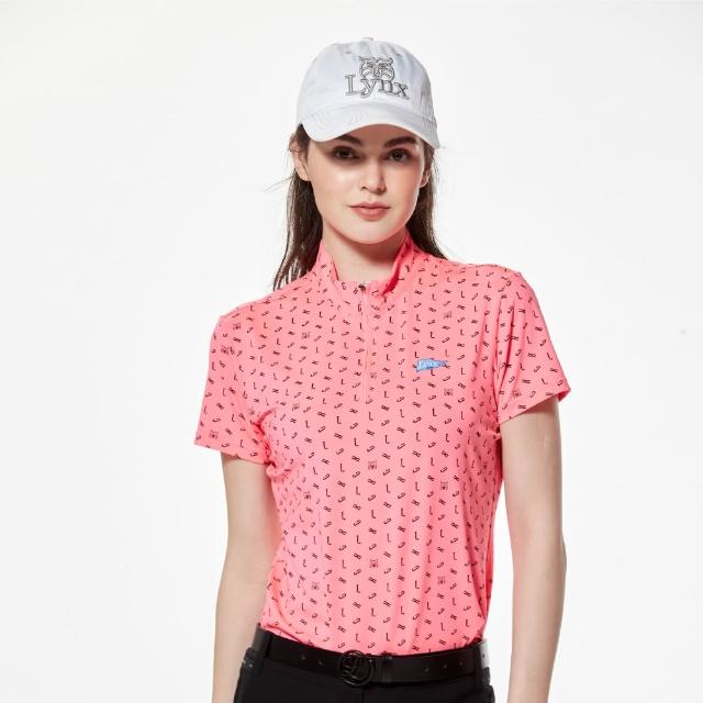 【Lynx Golf】女款吸濕排汗亮眼螢光色系立領短袖POLO衫/高爾夫球衫(螢光粉色)