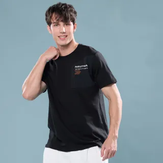 【NAUTICA】官方旗艦 男裝 COMPETITION 異材質拼接純棉短袖T恤(黑色)