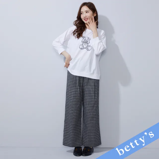【betty’s 貝蒂思】知性格紋鬆緊腰寬褲(黑色)