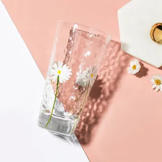 【hoi! 好好生活】手繪小雛菊-錘紋玻璃水杯450ml