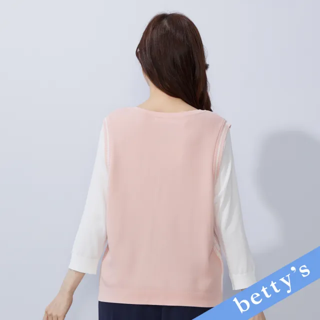 【betty’s 貝蒂思】假兩件菱格條紋幸運草針織衫(粉色)
