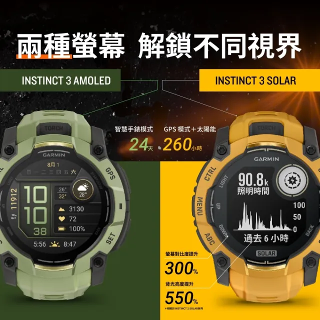 【GARMIN】INSTINCT 3 Solar 本我系列 太陽能GPS腕錶 45mm 日耀黃