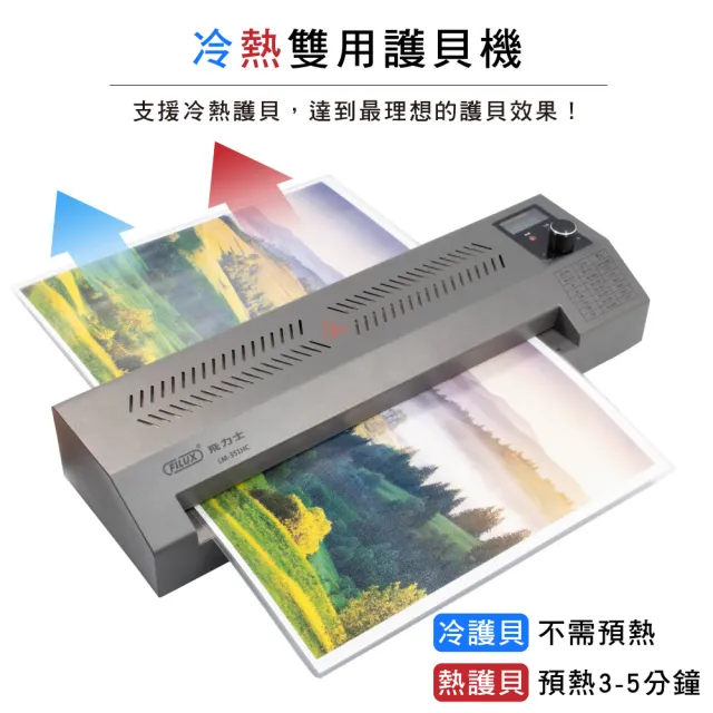 【FILUX 飛力士】A3 高速專業型冷熱雙溫鐵製護貝機 LM-351HC(數位LCD精準溫控  防卡 原廠1年保固)