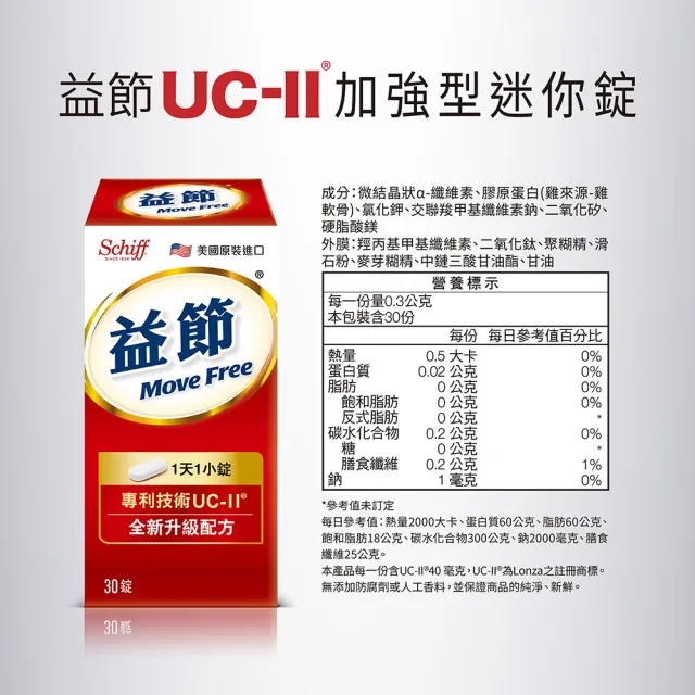【Move Free 益節】專利技術UCII加強型迷你錠6瓶(共180錠-UC2/第二型膠原蛋白)