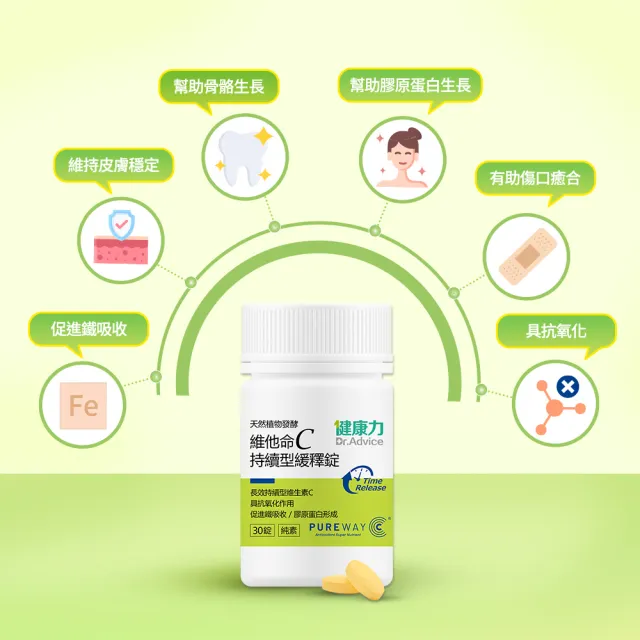 【Dr.Advice 健康力】維他命C持續型緩釋錠30錠x4瓶(全素 長效緩釋 天然)