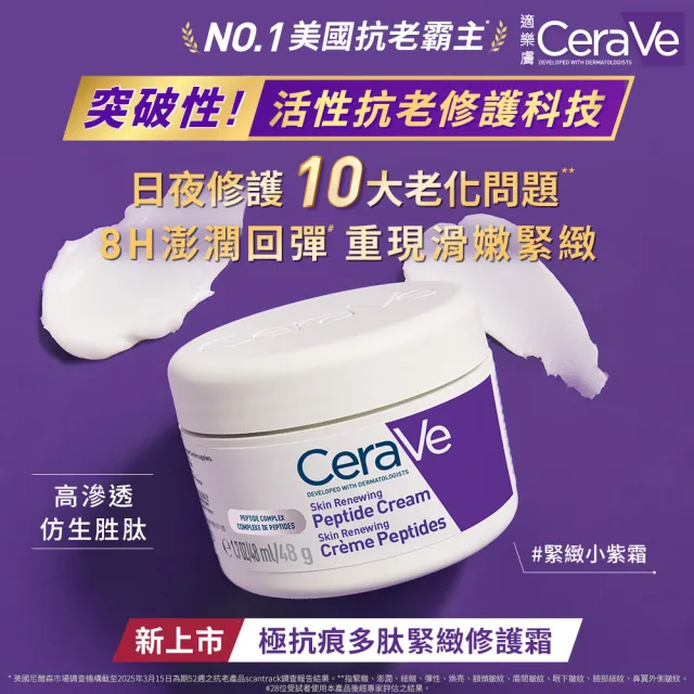 【CeraVe 適樂膚】全新上市雙入組★極抗痕多肽緊緻修護霜 48g(全新緊緻小紫霜)