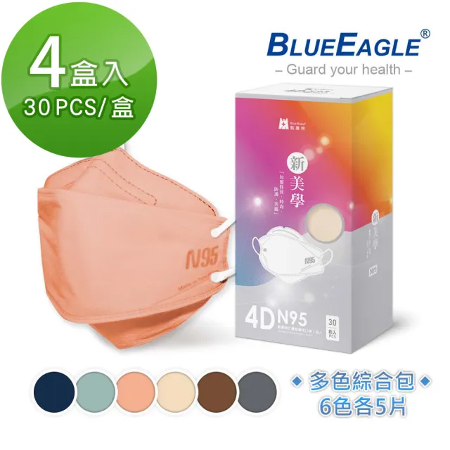 【藍鷹牌】N95 4D立體型醫療成人口罩 多色綜合包 30片x4盒(6色各5片)