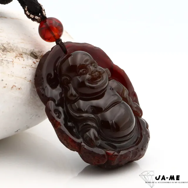 【JA-ME】天然琥珀 帶皮仔料玻璃體血珀彌勒佛吊墜