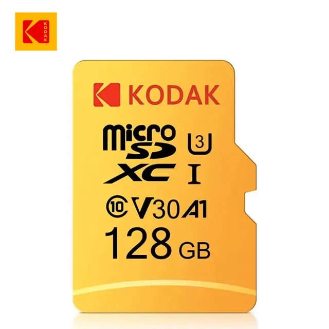 【Kodak 柯達】UHS-I U3 V30 A1 MicroSD 128GB 高速記憶卡-黃色(優質晶圓/防水/耐溫/抗衝擊)