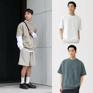 【MUJI 無印良品】男抗UV速乾鬆餅紋圓領短袖T恤(柔白/灰色/黑色/煙燻藍/暗藍/灰棕/淺藍/煙燻棕)