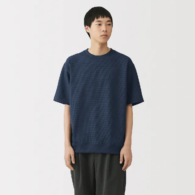 MUJI 無印良品】男抗UV速乾鬆餅紋圓領短袖T恤(柔白/灰色/黑色/煙燻藍