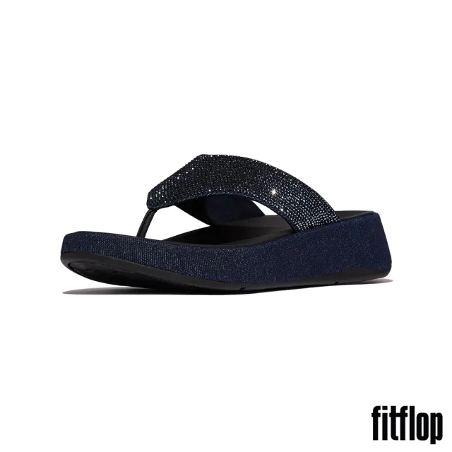 【FitFlop】F-MODE 牛仔布與水鑽夾腳涼鞋-女(深丹寧色)