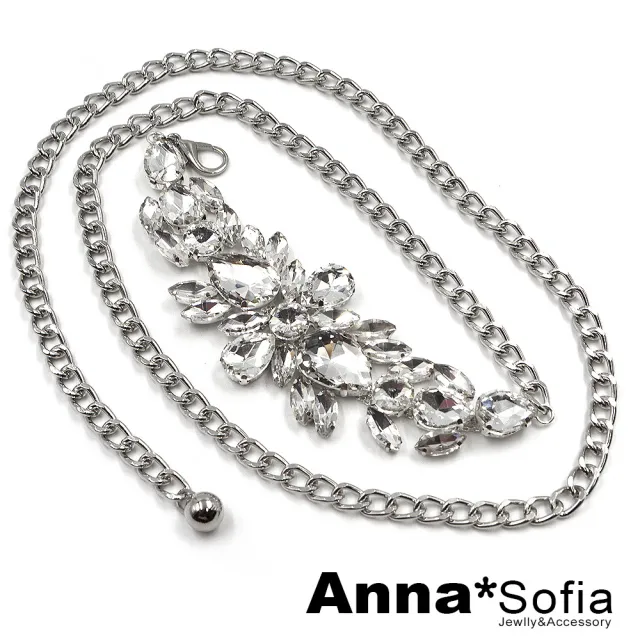 【AnnaSofia】腰鍊腰帶腰封-璀璨星芒 奢華寶石風 現貨(白晶-銀系)
